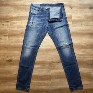 Diesel Jeans Men 33x32 Blue Tepphar Slim Carrot Stretch Denim Thrashed 083FF